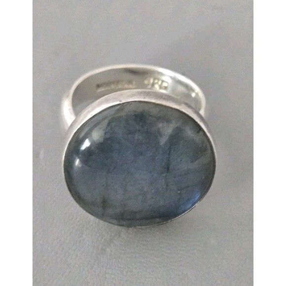 Moon Bear 925 Sterling 19.1mm Round Labradorite Ring Size: 7.25 Wt. 10.7 Grams - Picture 2 of 13